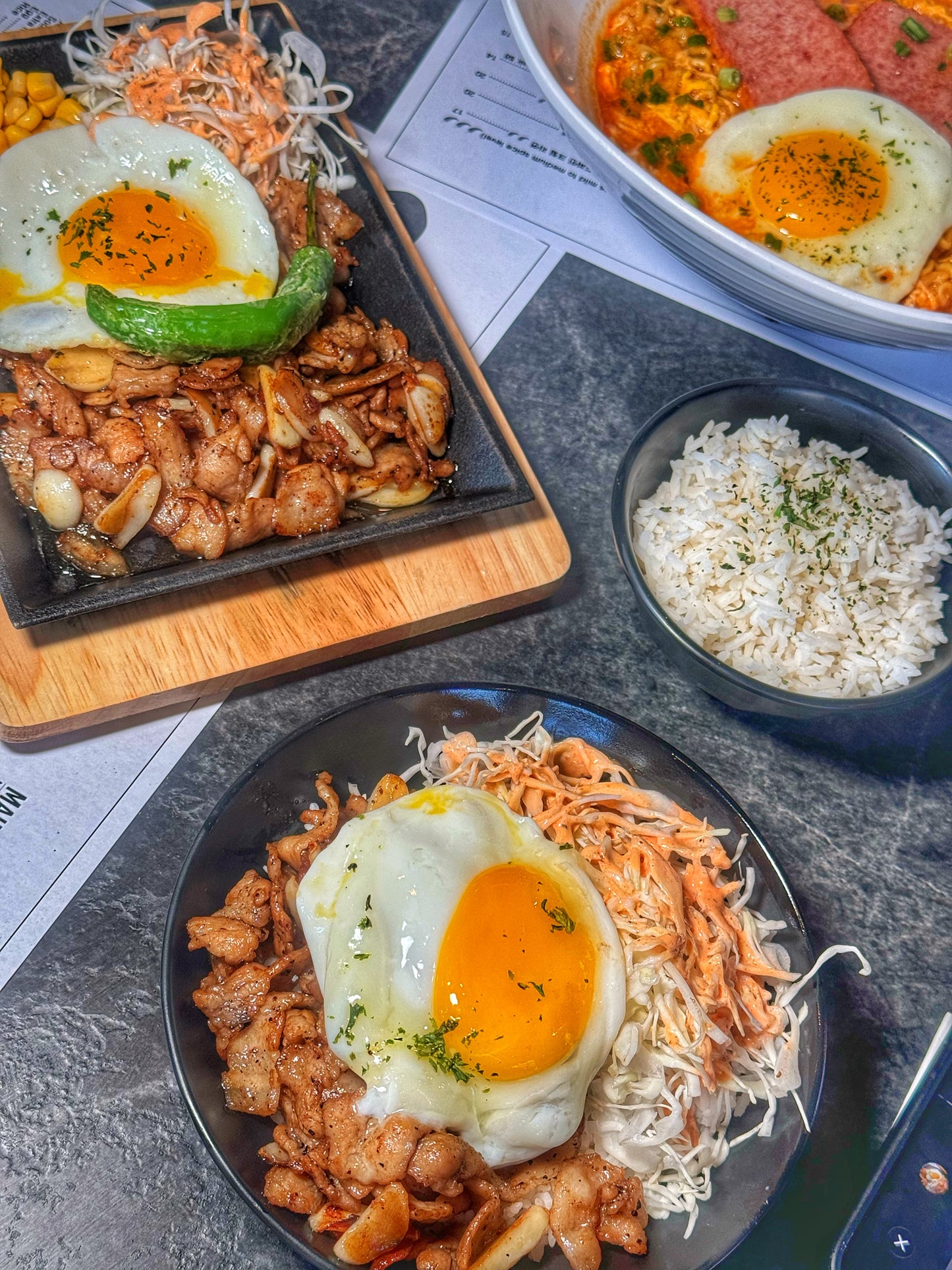 Garlic Soy Pork Belly Buttery Egg Bowl